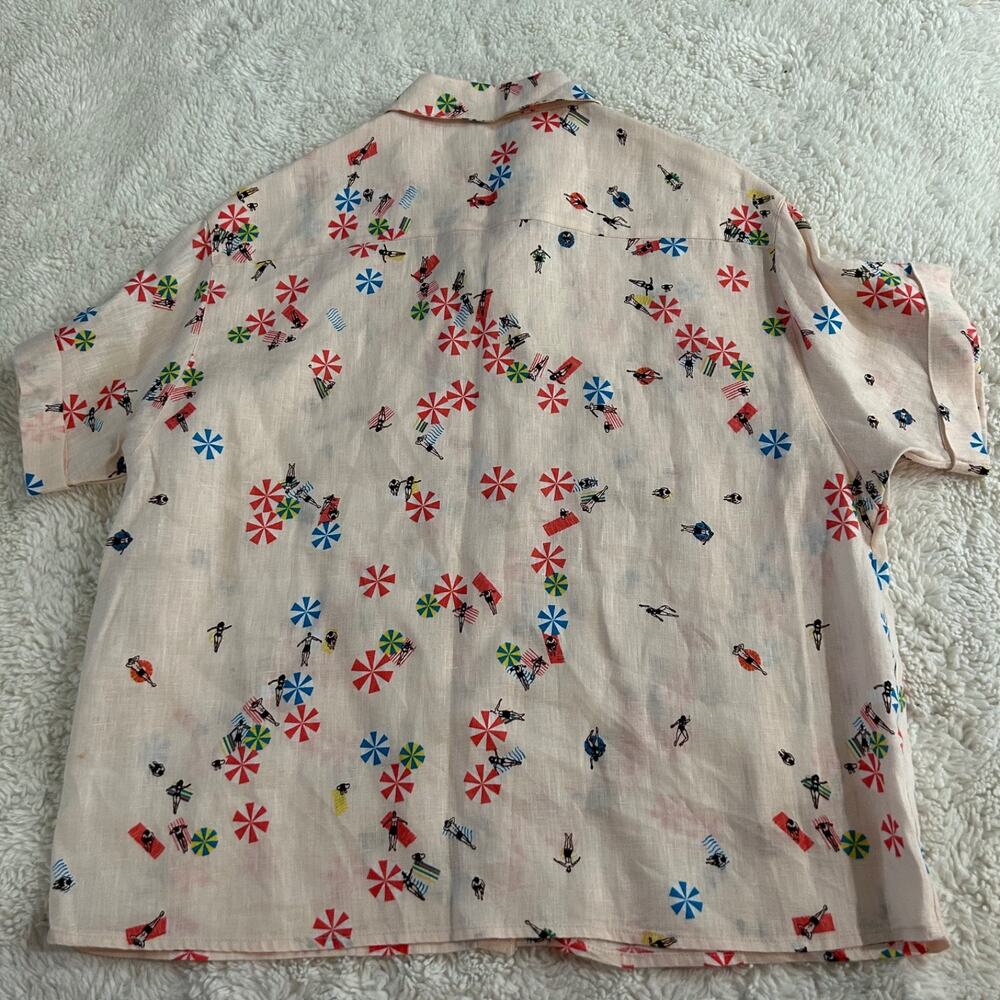 Cynthia Rowley Light Pink Beach Print Button-Up Blouse - Picture 3 of 6